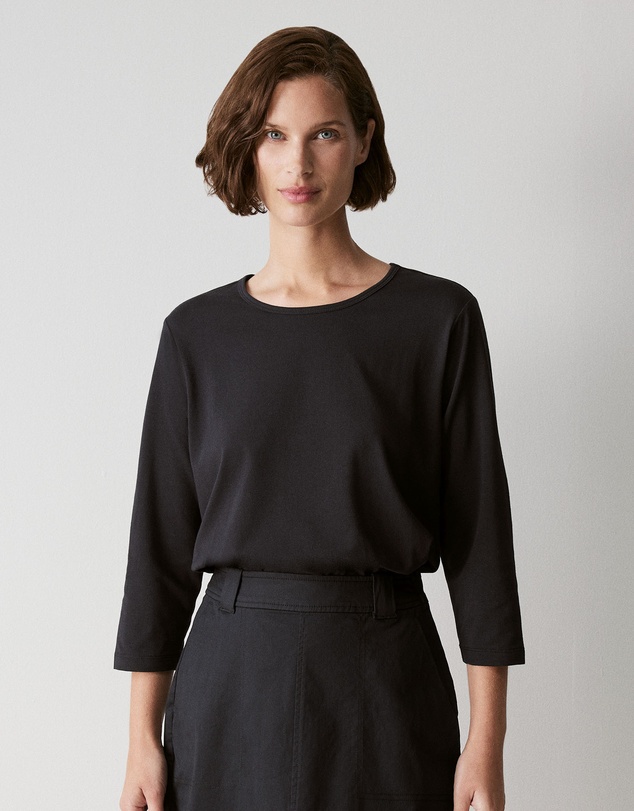 Trenery - Cotton 3/4 Sleeve T-shirt in Black