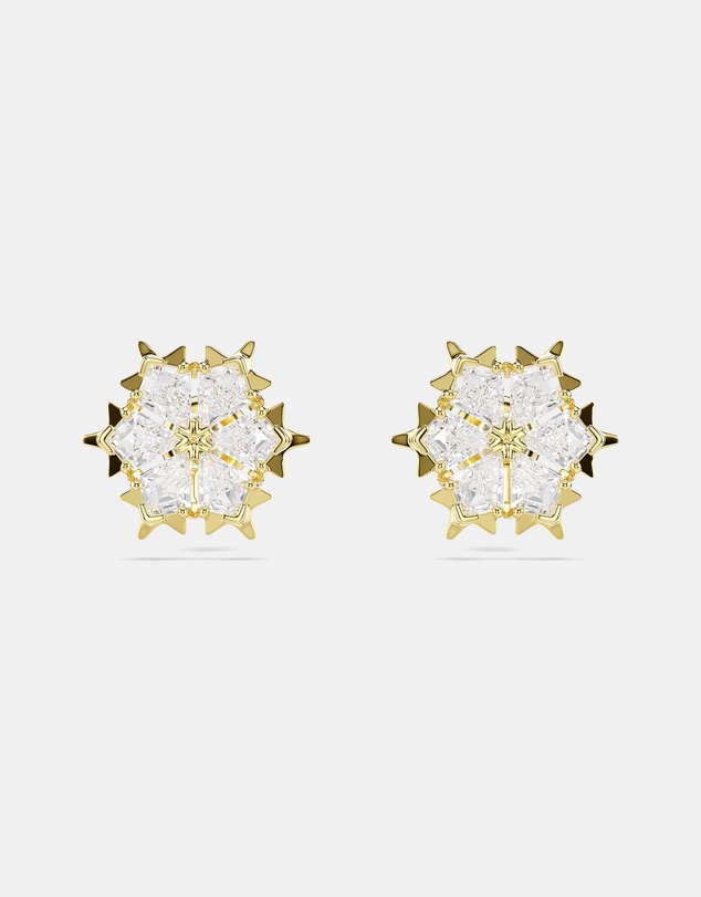 Swarovski - Magic Stud Earrings, Mixed Cuts, Snowflake, White, 18K Gold Finish