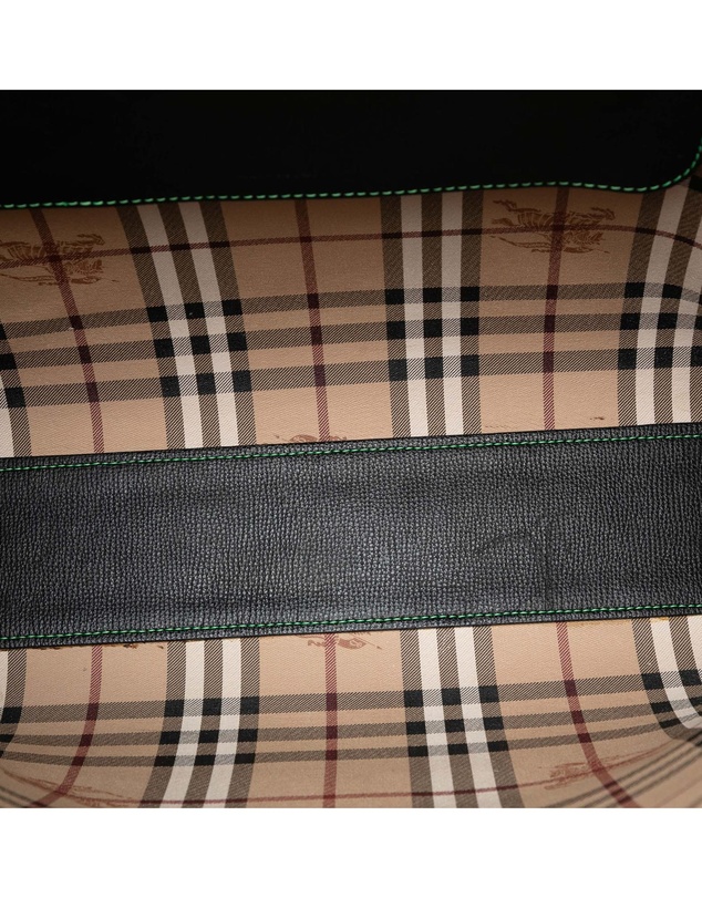 Pre-Loved by Azura Reborn - Pre-Loved Grained Leather and Haymarket Check Coated Canvas Reversible North South Tote