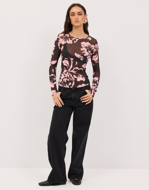 Calli - Luca Crew Neck Floral Mesh Top