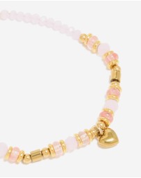 Lovisa - Waterproof Gold Plated Stainless Steel Rose Quartz Semi Precious Mini Heart Bracelet
