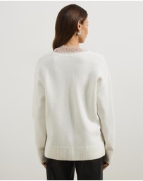 Atmos&Here - Teo V-Neck Knit Jumper with Lace Trim