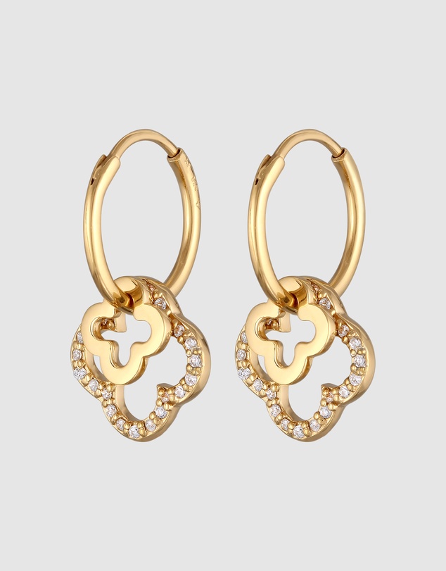 Elli Jewelry - Zirconia Cloverleaf Hoop Earrings in Gold-Plated 925 Silver