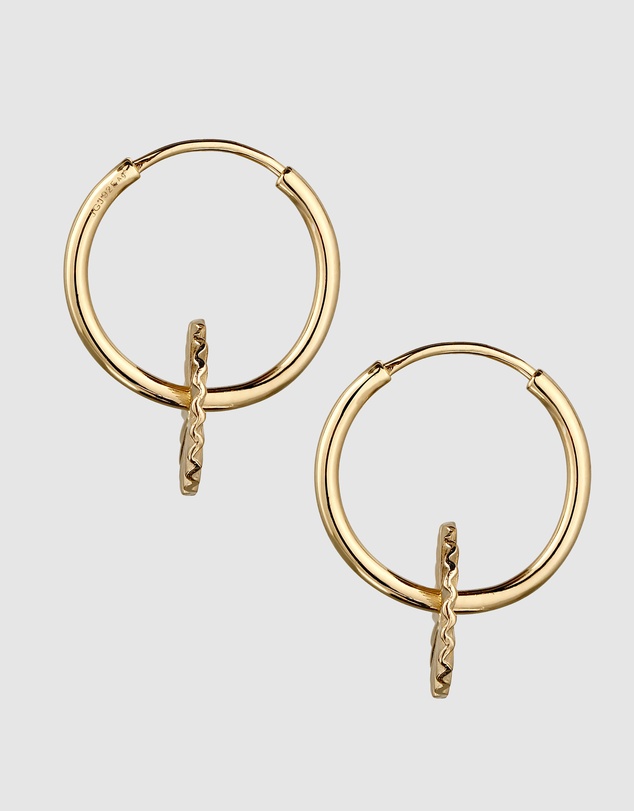 Elli Jewelry - Sunburst Charm Hoop Earrings in Gold-Plated 925 Silver - 2 in 1 Design