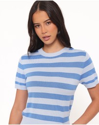Petal & Pup - Joss Cropped Knitted Tee - Blue Stripe