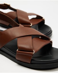 AERE - Crossover Leather Footbed Sandals