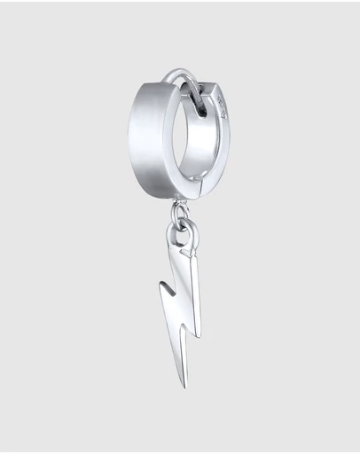 Kuzzoi - ICONIC EXCLUSIVE - Earrings Men Creole Lightning Pendant Single Piece in 925 Sterling Silver