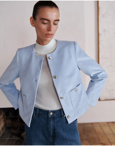 Trenery - Italian Cord Button Front Jacket in Mist Blue