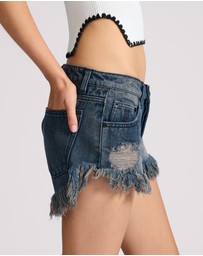 ONE TEASPOON - Dukes Low Waist Mini Denim Shorts - Fox Black
