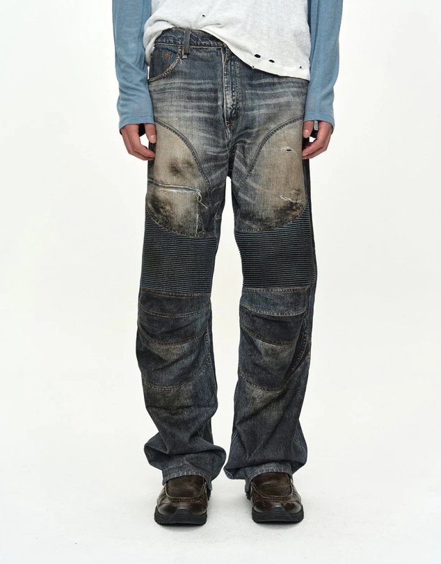 Andersson Bell - Denim Trompe-L'oeil Graphic Biker Jeans - Unisex