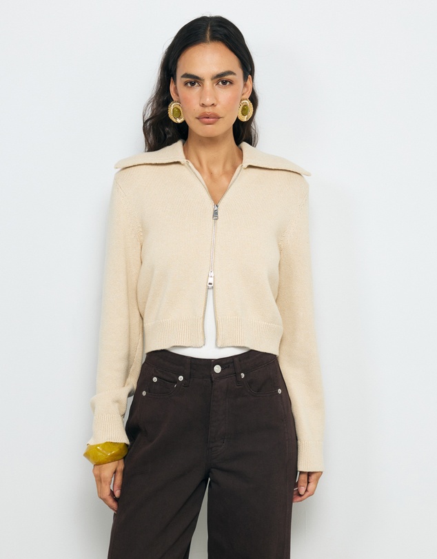 AERE - Lali Organic Cotton Zip Knit Cardigan