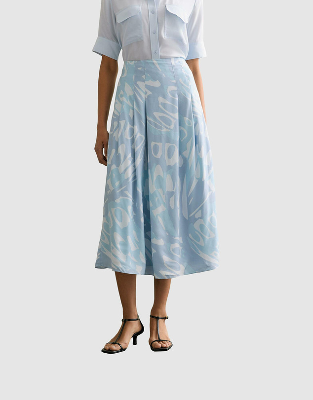 Trenery - Draped Twill Butterfly Print Pleat Detail Skirt