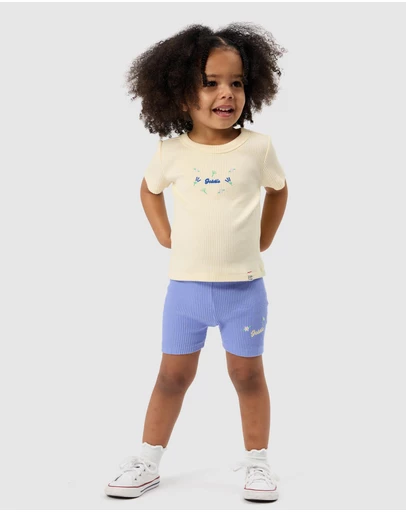 Goldie + Ace - Cotton Elastane Ribbed SS Tee with Embroidered Detail - ICONIC EXCLUSIVE - Babies-Kids