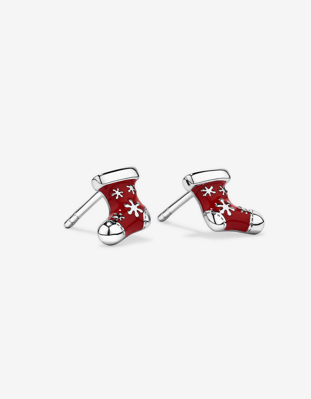 Michael Hill - Christmas Stocking Stud Earrings with Red Enamel in Sterling Silver
