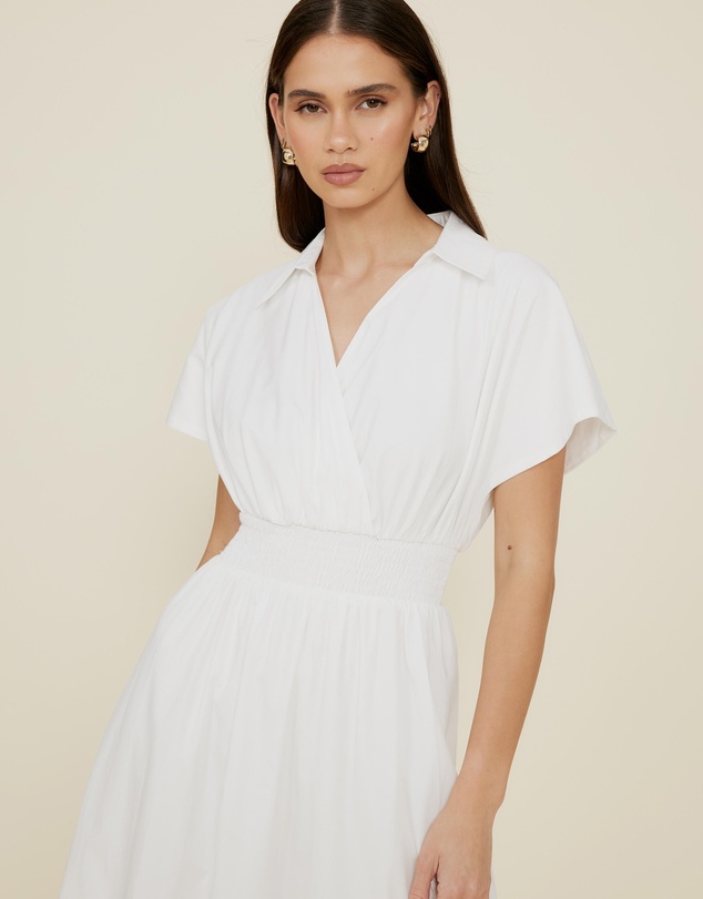 The Fated - Shirred Drop Waist Collared Dress