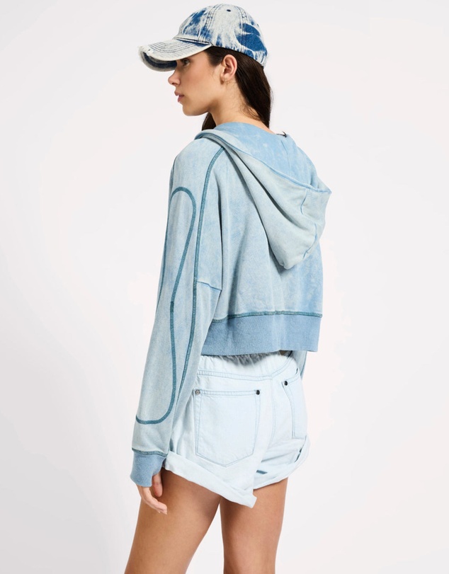 ONE TEASPOON - Cropped Fleece Zip Hoody - Washed Blue