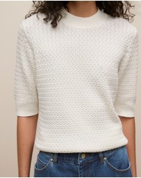 Trenery - Cotton Cashmere Cable Mock Neck Knit in Ivory