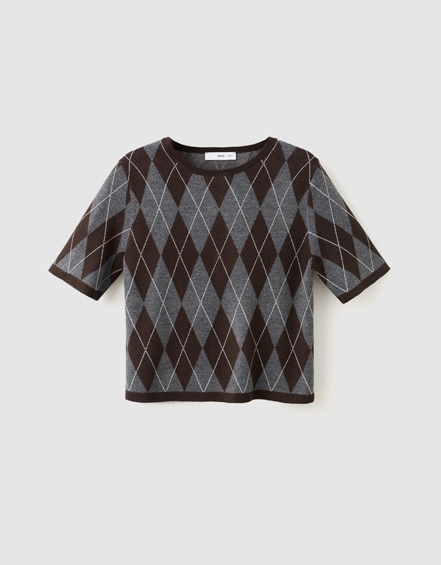 M.N.G - Short-Sleeved Argyle Sweater