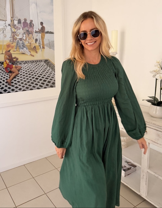 Esther & Co - Iolana Dress - Deep Green Long Sleeve