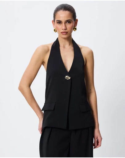 Tussah - Antonia Gold Trim Button Halter Vest