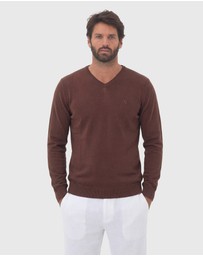 Coast Clothing - V-Neck Cotton Jumper - Chocolate