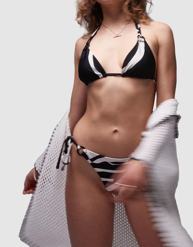 TOPSHOP - Printed Bikini Bottoms With Tie Side Ring Detailing