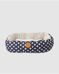 Mog & Bone - 4 Seasons Reversible Circular Dog Bed - Navy Cross Print