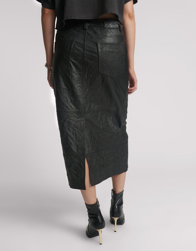 ONE TEASPOON - Cassidy Leather Column Midi Skirt - Black