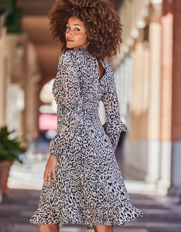 Sosandar - LEOPARD PRINT FIT & FLARE RUFFLE DRESS