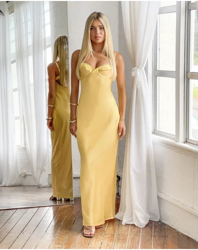 Beginning Boutique - Mariana Yellow Lace Bust Midi Dress