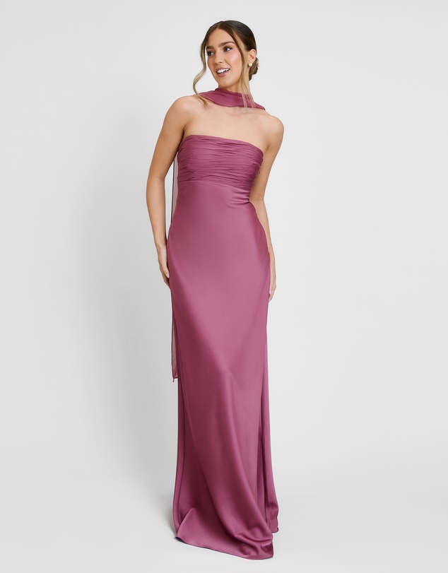 Six Stories - Chiffon Bandeau Satin Maxi Dress
