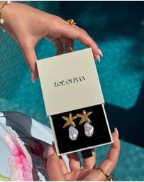 Zoe Olivia - Waterproof Starfish and Pearl Drop Stud Earrings