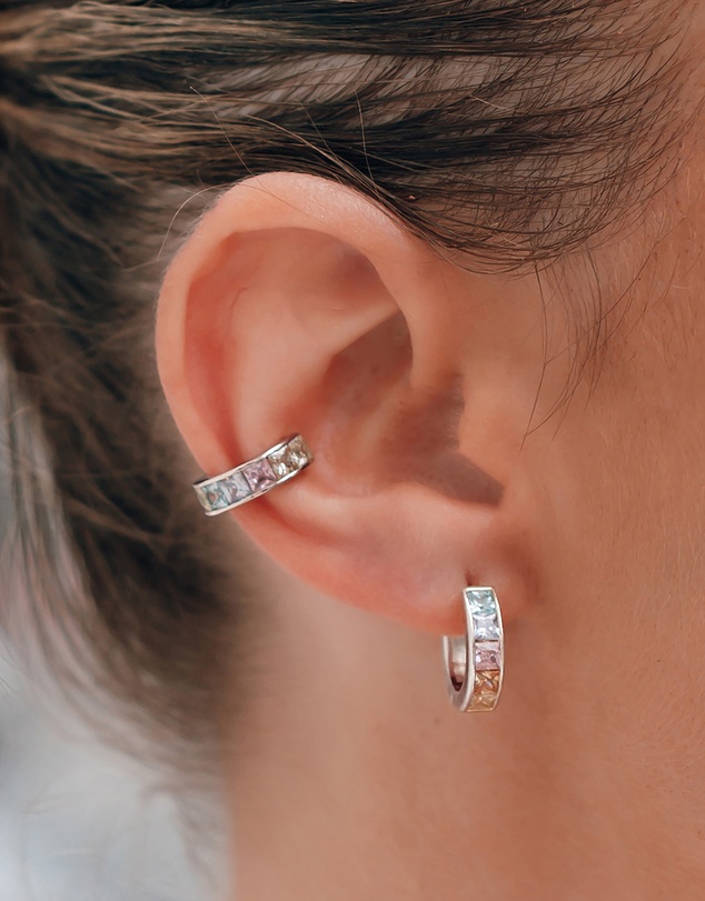 Wanderlust + Co - Rainbow Gem Silver 9mm Ear Cuff
