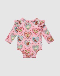 Fleur Harris - 'Woodland Love' Frill Bodysuit in Peach