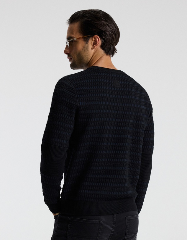 Calibre - Geometric Jacquard Crew Neck Sweater Navy