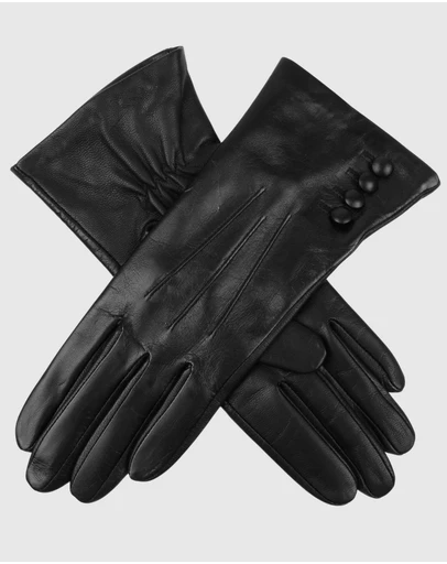 DENTS - Touchscreen 3 Point Silk-Lined Leather Gloves with Buttons