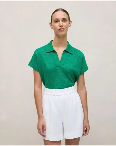 Trenery - Linen Cotton Relaxed Knit Polo in True Green