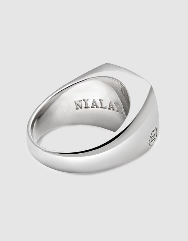 Nialaya Jewellery - Men's Silver Signet Ring with Onyx