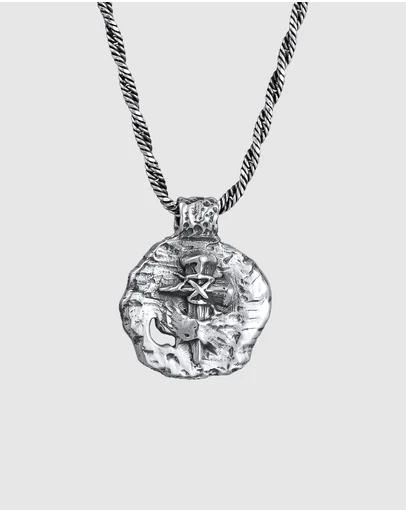 Kuzzoi - ICONIC EXCLUSIVE - Ancient Coin Pendant Necklace in Oxidised 925 Sterling Silver