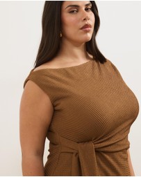 Atmos&Here Curvy - Textured Cut Sew One Shoulder Top With Waist Tie Detail