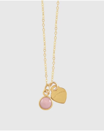 Von Treskow - Cable Chain Necklace with Pink Opal & VT Heart