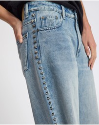ONE TEASPOON - 25th Anniversary Jackson Mid Waist Wide Leg Studded Denim Jeans - Salty Dog