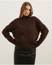 Atmos&Here - Orla Funnel Neck Chunky Cable Knit Jumper