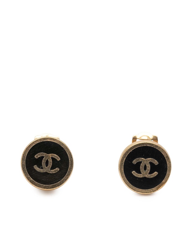 Pre-Loved by Azura Reborn - Pre-Loved Gold Plated and Enamel CC Round Button Clip On Earrings