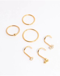 Lovisa - Gold Plated Titanium Ring & Hook Nose 6-Pack
