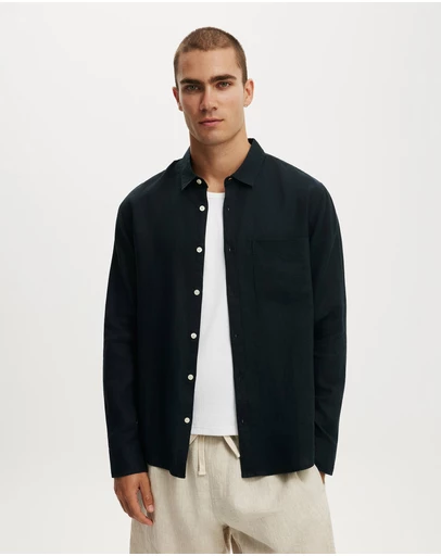 Cotton On - Relaxed Linen Long Sleeve Shirt