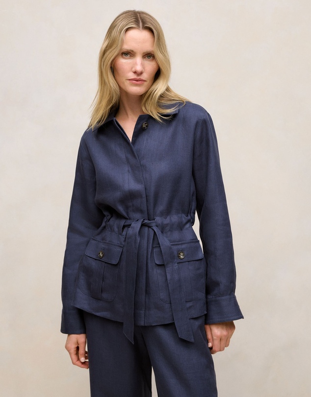 Trenery - Linen Pocket Detail Belted Jacket in Night Sky