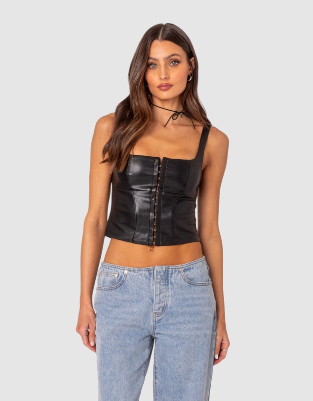 EDIKTED - PU Corset With Front Hook and Eye Closure