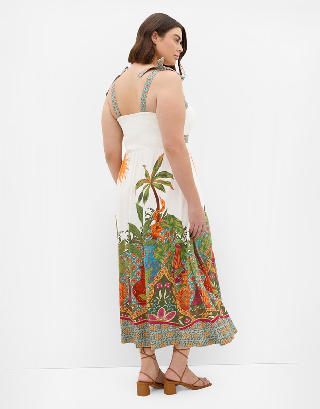 City Chic - Plus size Paradise Print Shoulder Tie Midi Dress - ivory