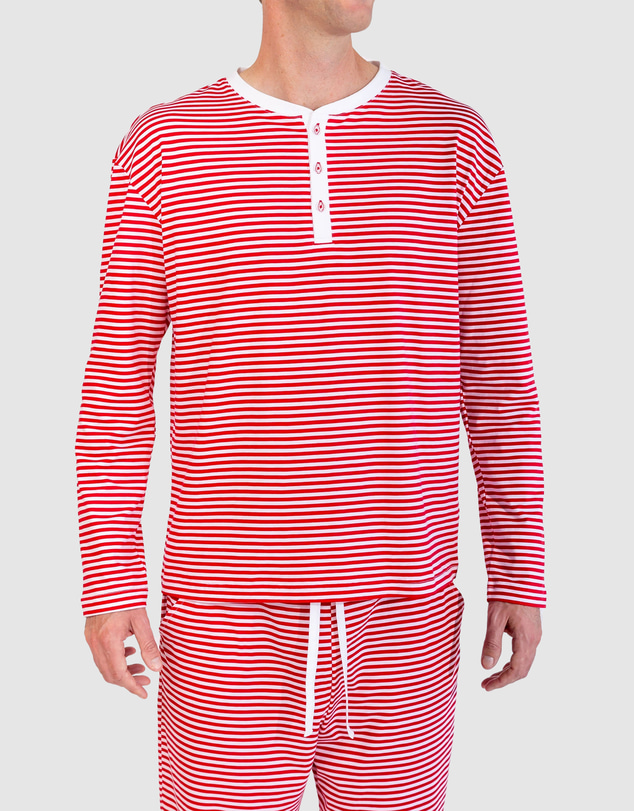 Sant And Abel - Men's Jersey Red Stripe Henley Top
